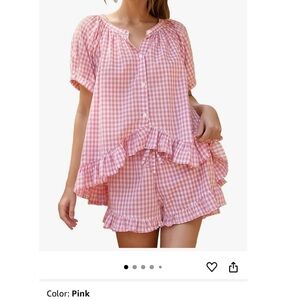 Pink Gingham Ruffle Pajama Set